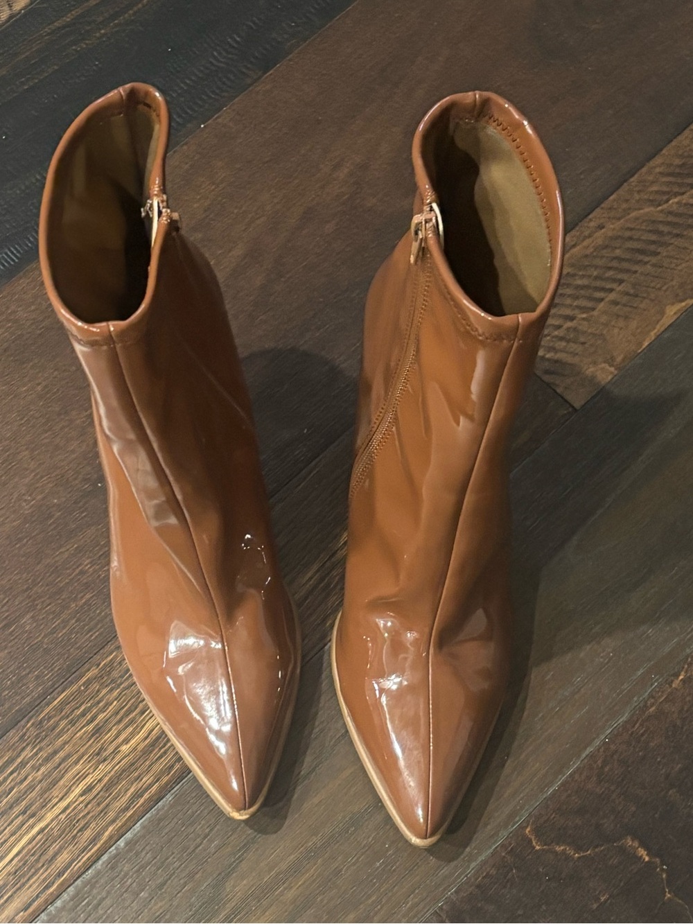 Steve Madden Petraz Cognac Patent Ankle Booties Stiletto Size 9.5M